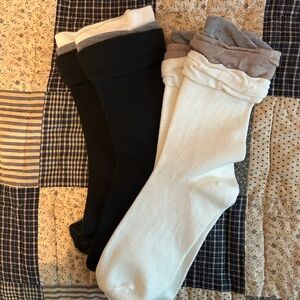 Black and Cream Casual Socks with Ruffle Detail